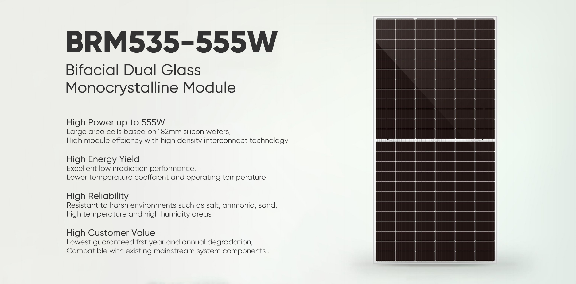 Plagát-535W-555W Solárny panel Bifaciálny dvojitý sklenený monokryštalický modul