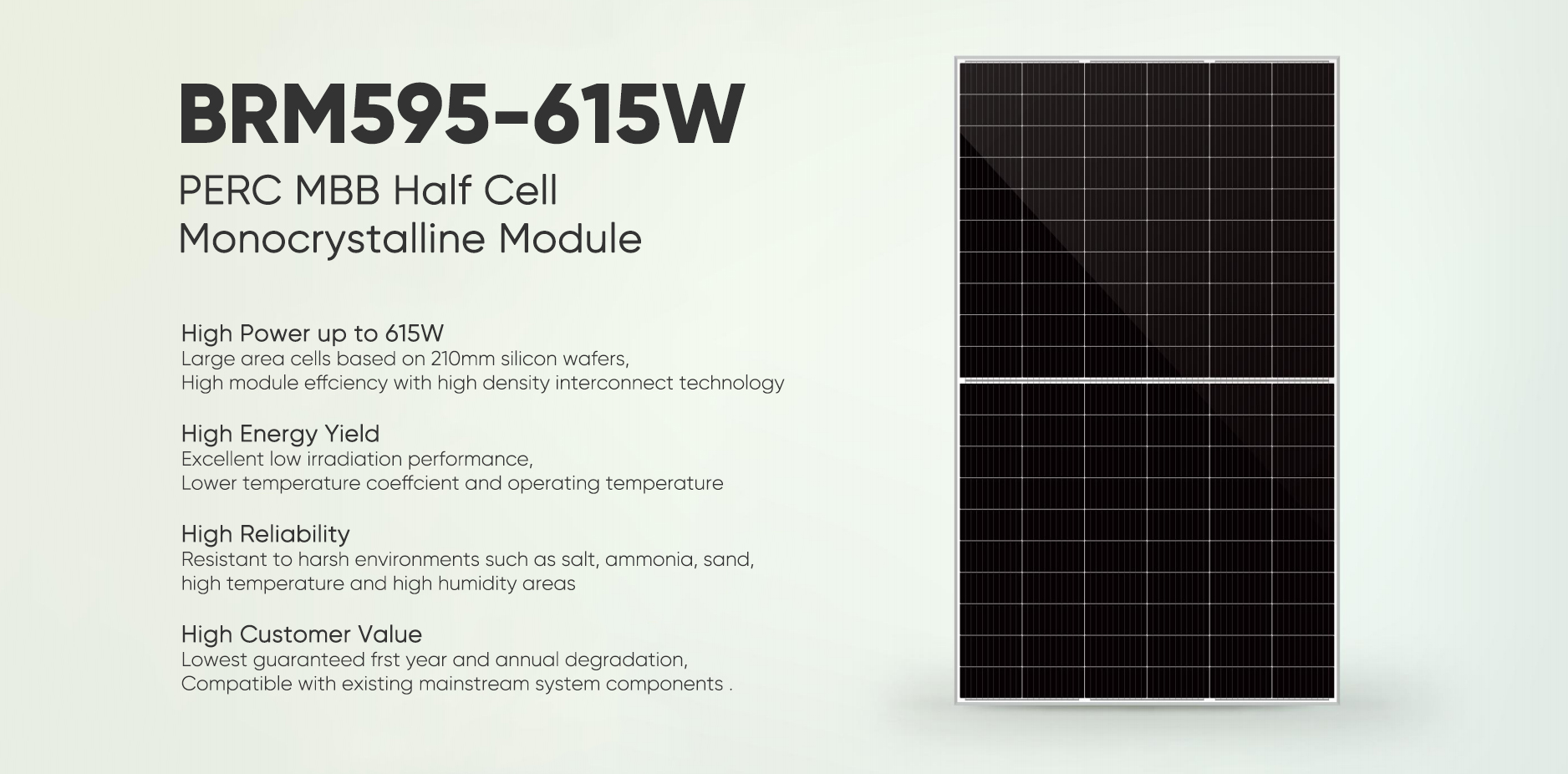 Poster-595W-615W Mô-đun đơn tinh thể nửa tế bào năng lượng mặt trời